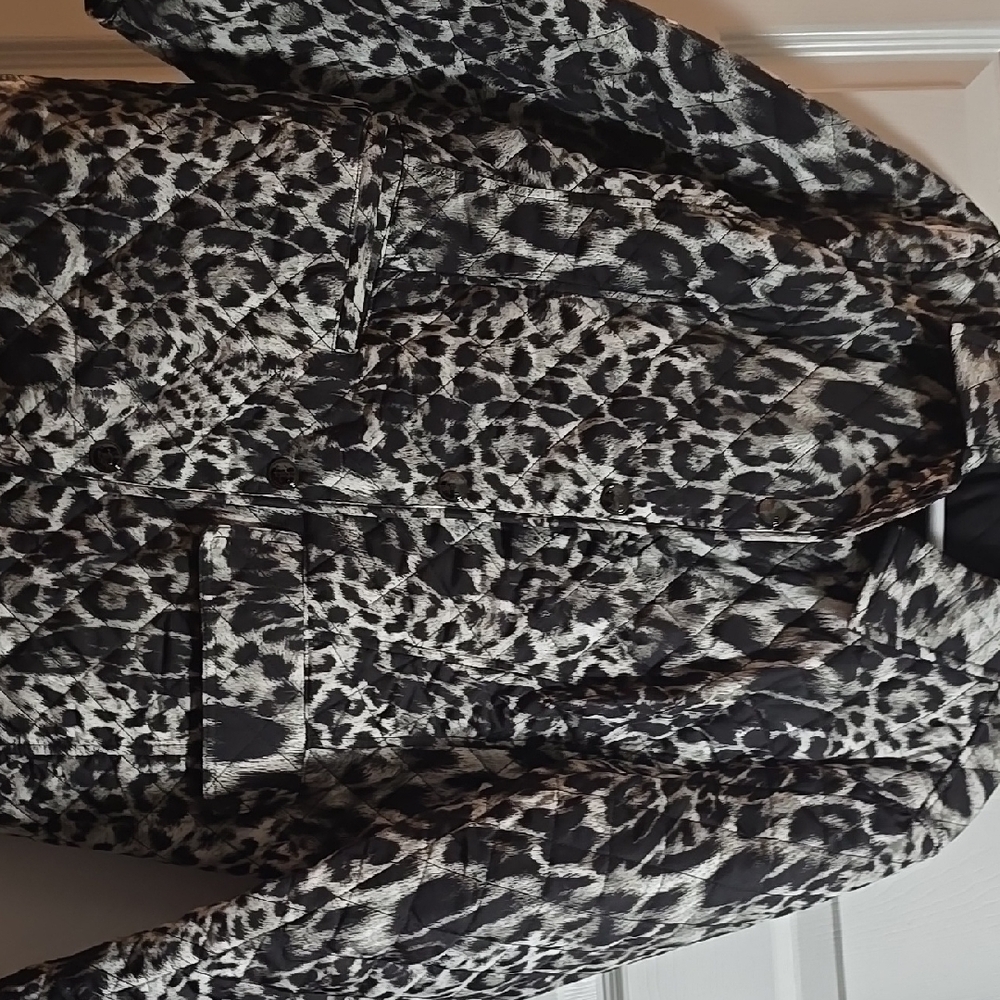 Chico's Black and White Animal Print Puffer Jacket